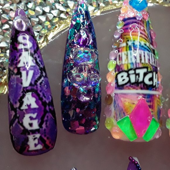 *LIVIN THAT SAVAGE LIFE* Handmade Hard Gel XXL Stiletto Press On Nails - Picture 7 of 12